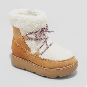 Toddler Girls' Tenley Zipper Winter Shearling Style Boots - Cat & Jack Cognac 12